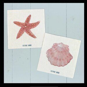 Cottage Shore - Watercolor Shells 2pk Swedish Dish Cloth